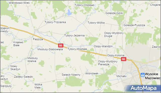 mapa Tybory-Żochy, Tybory-Żochy na mapie Targeo