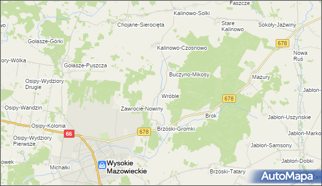 mapa Wróble gmina Wysokie Mazowieckie, Wróble gmina Wysokie Mazowieckie na mapie Targeo
