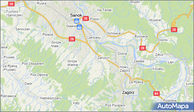 mapa Zahutyń, Zahutyń na mapie Targeo