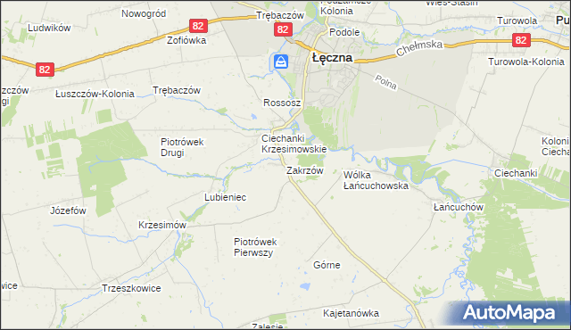 mapa Zakrzów gmina Łęczna, Zakrzów gmina Łęczna na mapie Targeo