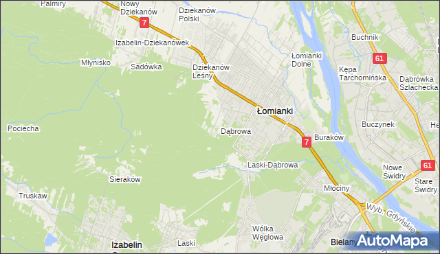 mapa Dąbrowa gmina Łomianki, Dąbrowa gmina Łomianki na mapie Targeo