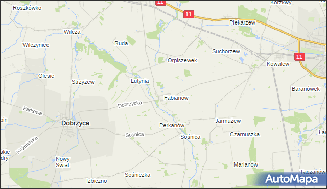 mapa Fabianów gmina Dobrzyca, Fabianów gmina Dobrzyca na mapie Targeo