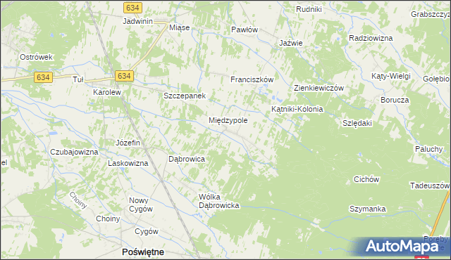 mapa Międzyleś gmina Poświętne, Międzyleś gmina Poświętne na mapie Targeo