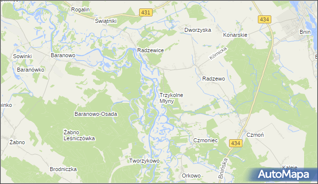 mapa Trzykolne Młyny, Trzykolne Młyny na mapie Targeo