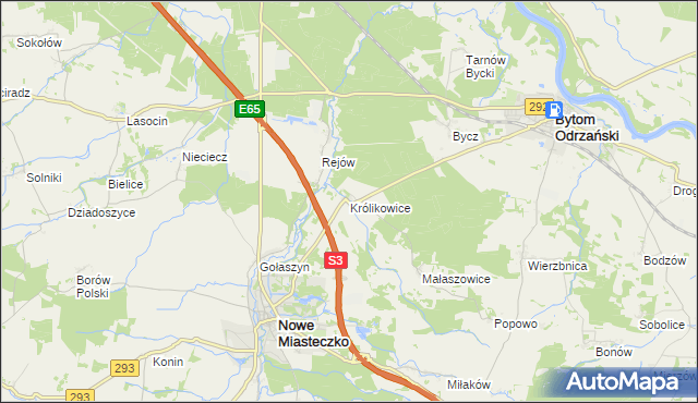 mapa Królikowice gmina Bytom Odrzański, Królikowice gmina Bytom Odrzański na mapie Targeo