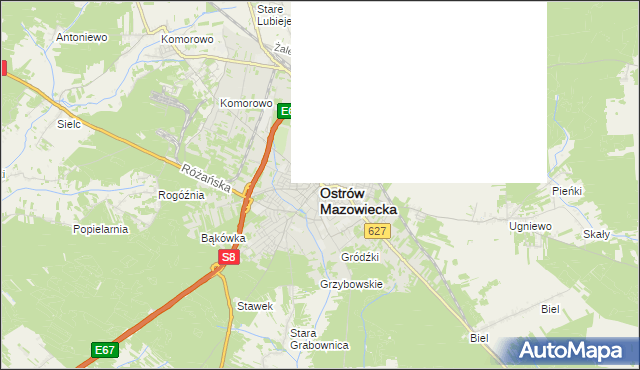 mapa Ostrów Mazowiecka, Ostrów Mazowiecka na mapie Targeo