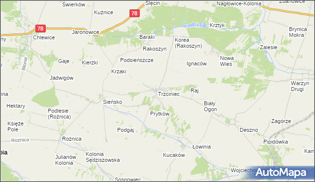 mapa Trzciniec gmina Nagłowice, Trzciniec gmina Nagłowice na mapie Targeo