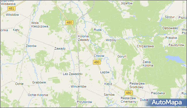 mapa Chociw gmina Widawa, Chociw gmina Widawa na mapie Targeo