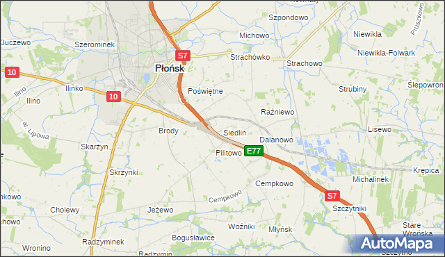 mapa Siedlin, Siedlin na mapie Targeo