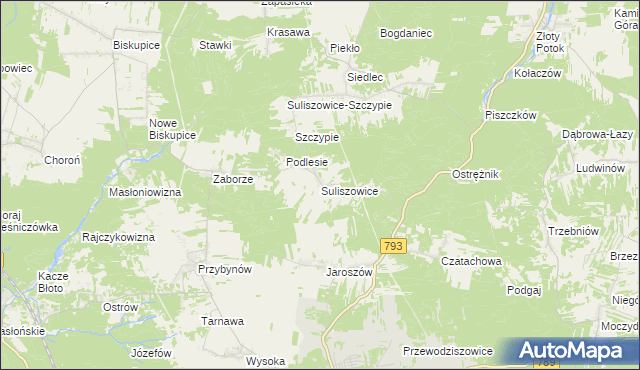 mapa Suliszowice, Suliszowice na mapie Targeo