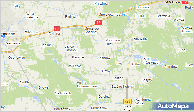 mapa Adamów gmina Opoczno, Adamów gmina Opoczno na mapie Targeo
