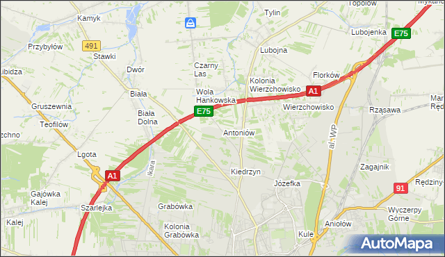 mapa Antoniów gmina Mykanów, Antoniów gmina Mykanów na mapie Targeo