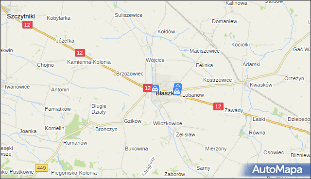 mapa Błaszki, Błaszki na mapie Targeo