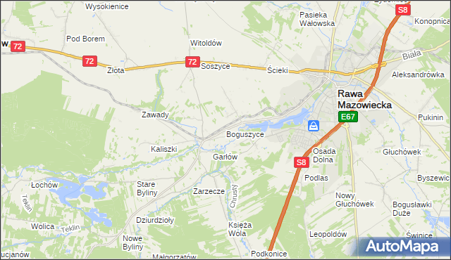 mapa Boguszyce gmina Rawa Mazowiecka, Boguszyce gmina Rawa Mazowiecka na mapie Targeo