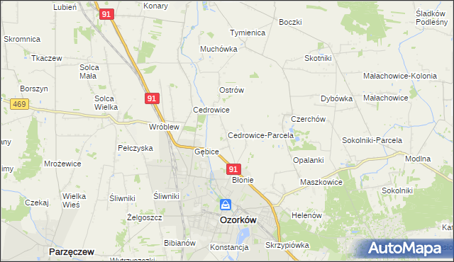 mapa Cedrowice-Parcela, Cedrowice-Parcela na mapie Targeo