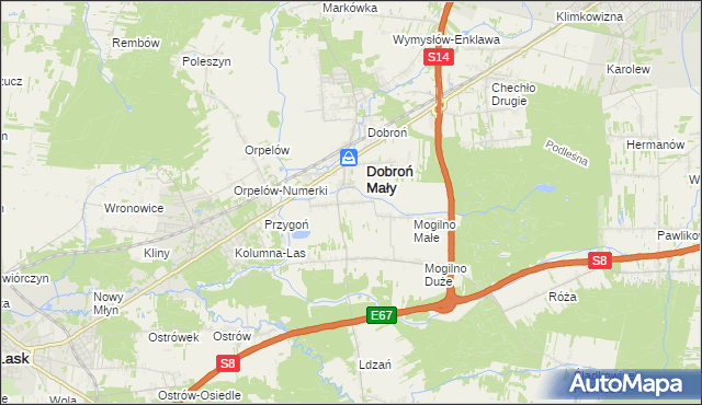 mapa Dobroń Duży, Dobroń Duży na mapie Targeo