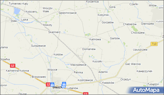 mapa Domaniew gmina Błaszki, Domaniew gmina Błaszki na mapie Targeo
