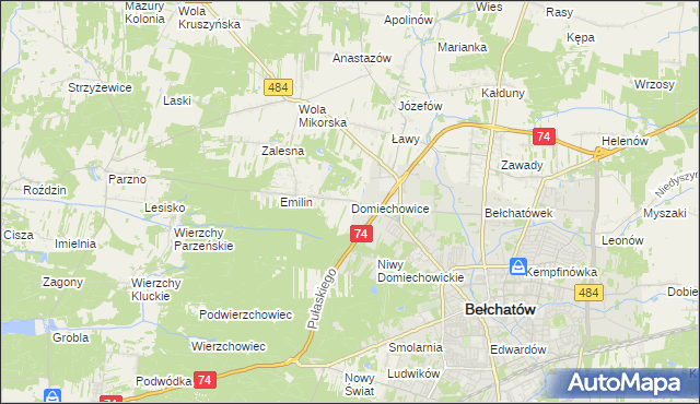 mapa Domiechowice, Domiechowice na mapie Targeo