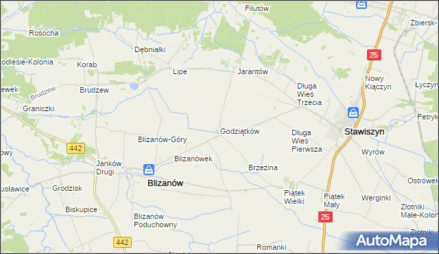 mapa Godziątków, Godziątków na mapie Targeo