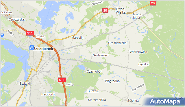 mapa Godzimierz gmina Szczecinek, Godzimierz gmina Szczecinek na mapie Targeo