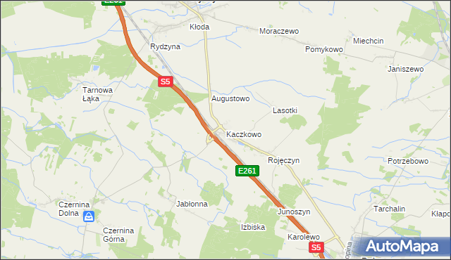 mapa Kaczkowo gmina Rydzyna, Kaczkowo gmina Rydzyna na mapie Targeo