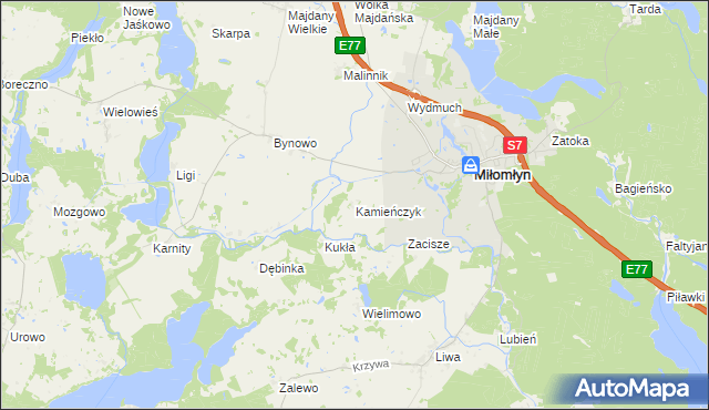 mapa Kamieńczyk gmina Miłomłyn, Kamieńczyk gmina Miłomłyn na mapie Targeo