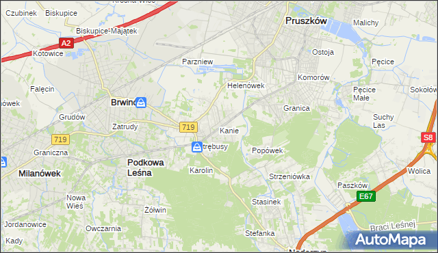 mapa Kanie gmina Brwinów, Kanie gmina Brwinów na mapie Targeo