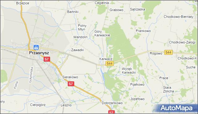 mapa Karwacz gmina Przasnysz, Karwacz gmina Przasnysz na mapie Targeo