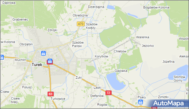 mapa Korytków gmina Turek, Korytków gmina Turek na mapie Targeo