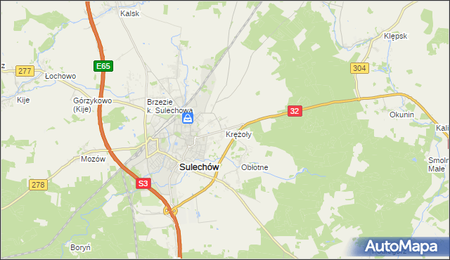 mapa Krężoły gmina Sulechów, Krężoły gmina Sulechów na mapie Targeo