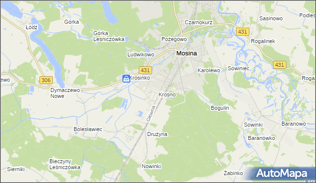 mapa Krosno gmina Mosina, Krosno gmina Mosina na mapie Targeo