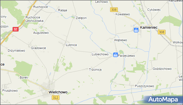 mapa Lubiechowo gmina Kamieniec, Lubiechowo gmina Kamieniec na mapie Targeo