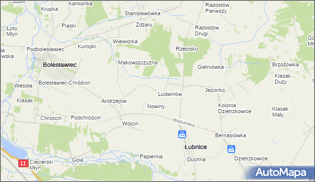 mapa Ludwinów gmina Łubnice, Ludwinów gmina Łubnice na mapie Targeo