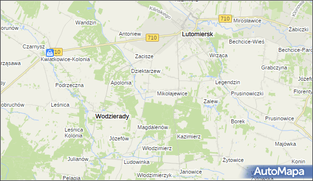 mapa Mikołajewice gmina Lutomiersk, Mikołajewice gmina Lutomiersk na mapie Targeo