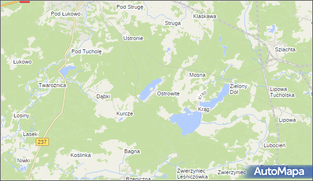 mapa Ostrowite gmina Czersk, Ostrowite gmina Czersk na mapie Targeo