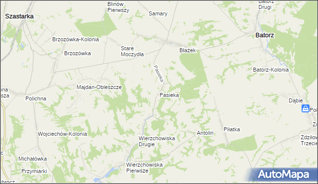 mapa Pasieka gmina Modliborzyce, Pasieka gmina Modliborzyce na mapie Targeo