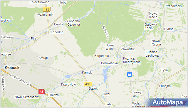 mapa Pogorzele gmina Kłobuck, Pogorzele gmina Kłobuck na mapie Targeo