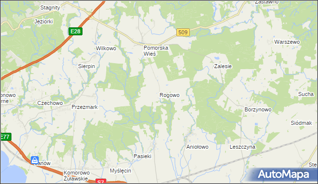 mapa Rogowo gmina Pasłęk, Rogowo gmina Pasłęk na mapie Targeo