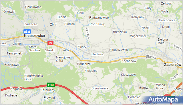 mapa Rudawa gmina Zabierzów, Rudawa gmina Zabierzów na mapie Targeo