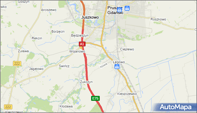 mapa Rusocin gmina Pruszcz Gdański, Rusocin gmina Pruszcz Gdański na mapie Targeo