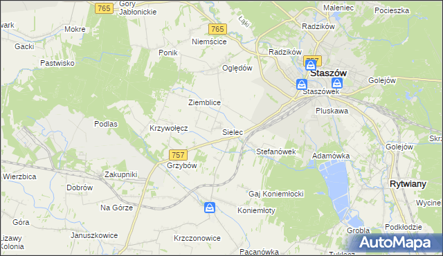 mapa Sielec gmina Staszów, Sielec gmina Staszów na mapie Targeo