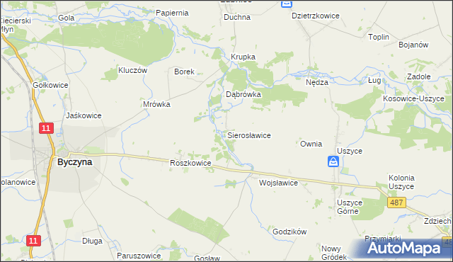 mapa Sierosławice gmina Byczyna, Sierosławice gmina Byczyna na mapie Targeo