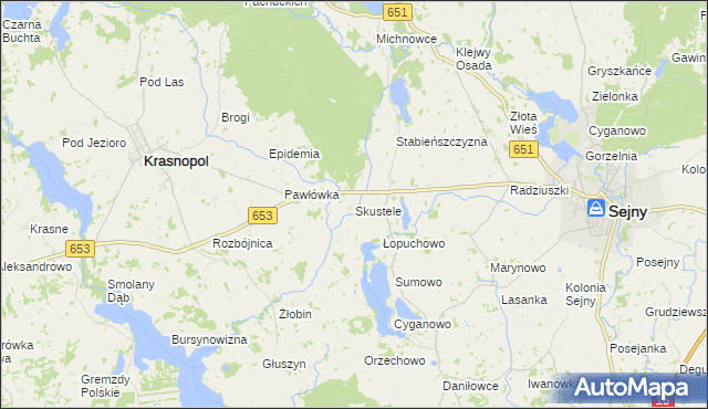 mapa Skustele, Skustele na mapie Targeo