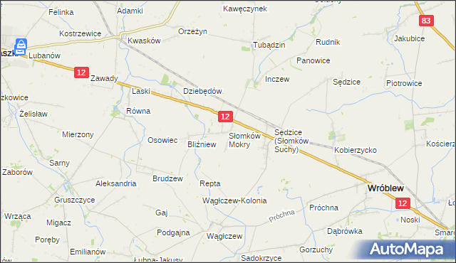 mapa Słomków Mokry, Słomków Mokry na mapie Targeo