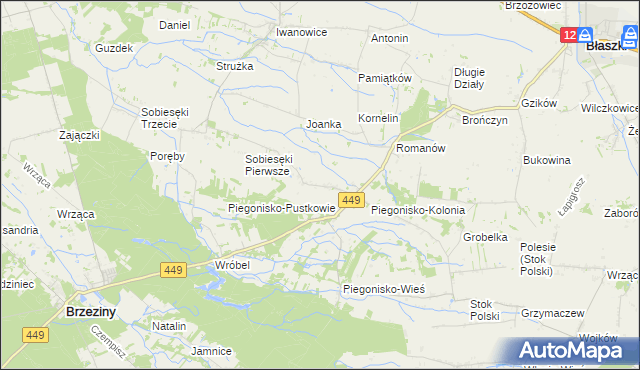mapa Sobiesęki gmina Brzeziny, Sobiesęki gmina Brzeziny na mapie Targeo