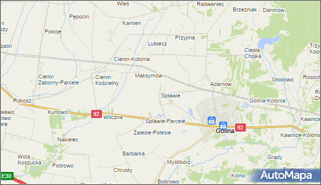 mapa Spławie gmina Golina, Spławie gmina Golina na mapie Targeo