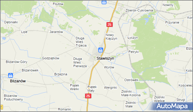 mapa Stawiszyn powiat kaliski, Stawiszyn powiat kaliski na mapie Targeo