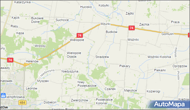 mapa Stradzew gmina Wola Krzysztoporska, Stradzew gmina Wola Krzysztoporska na mapie Targeo