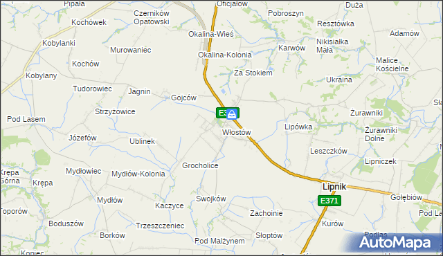 mapa Włostów gmina Lipnik, Włostów gmina Lipnik na mapie Targeo