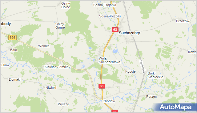 mapa Wola Suchożebrska, Wola Suchożebrska na mapie Targeo